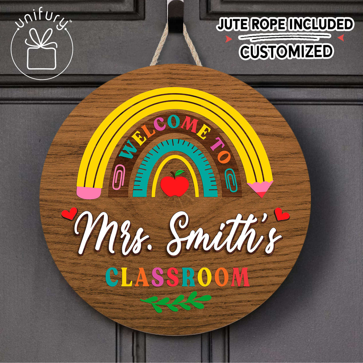 Personalized 3D Teacher Wooden Classroom Welcome Door Sign, Custom Teacher Name Gift