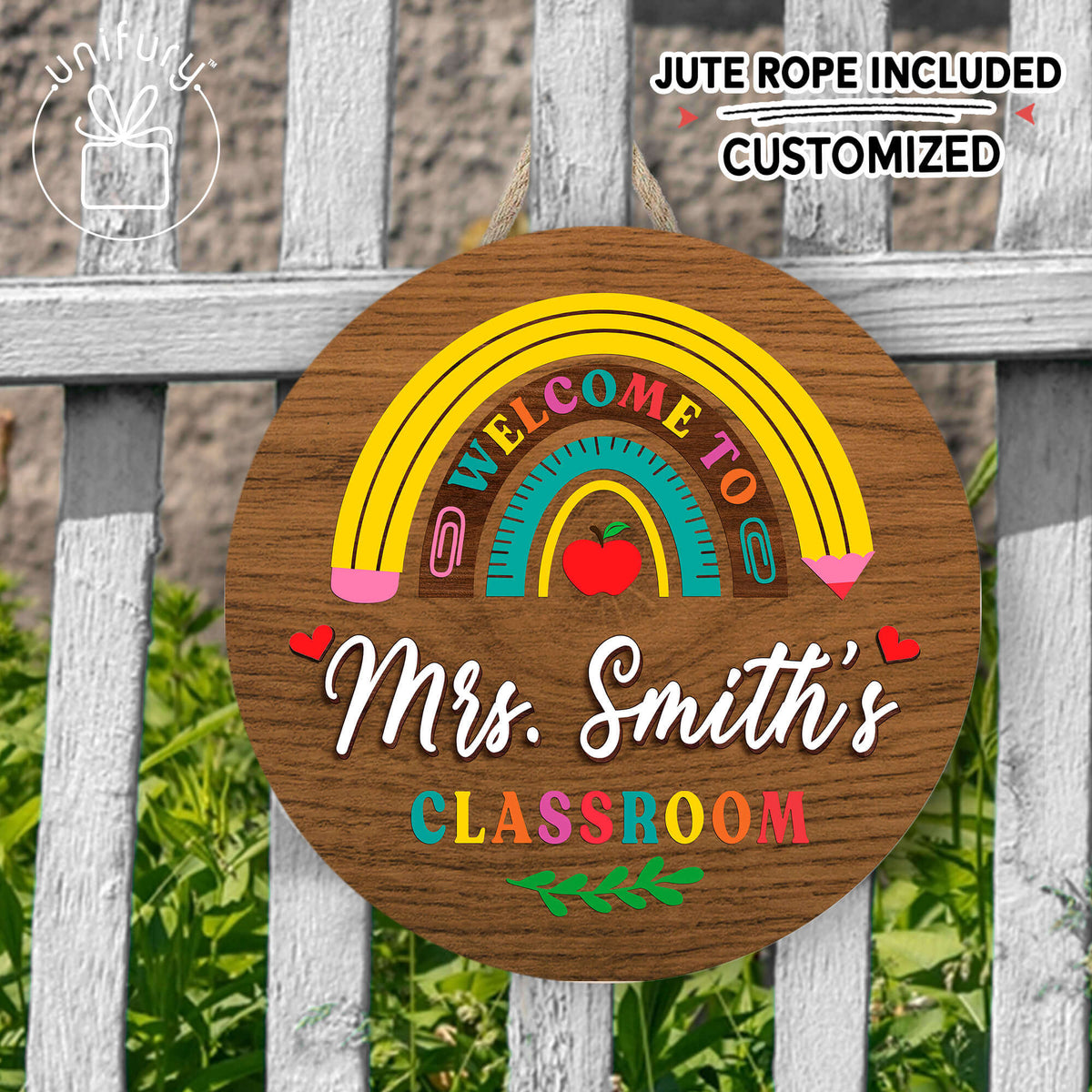 Personalized 3D Teacher Wooden Classroom Welcome Door Sign, Custom Teacher Name Gift