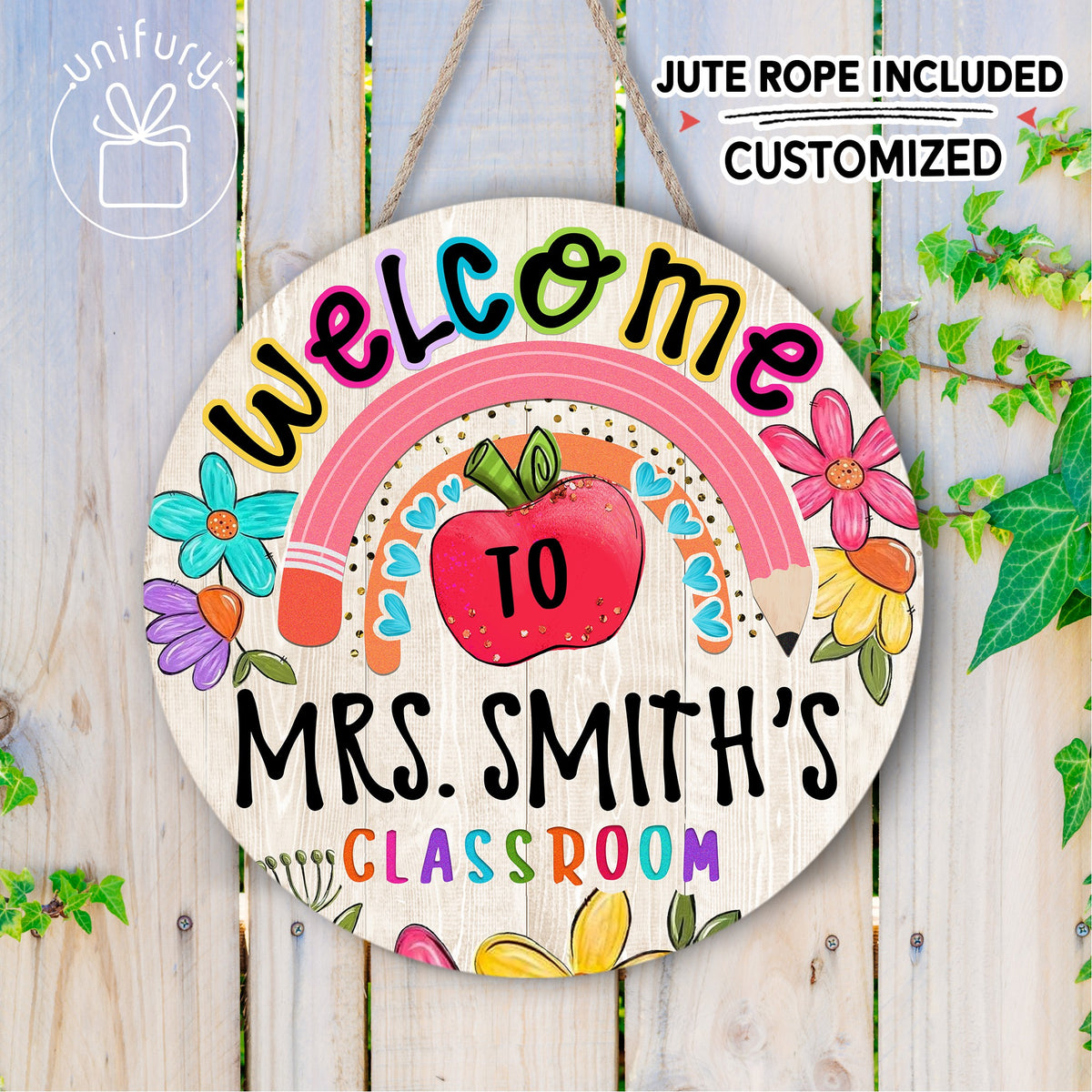 Personalized Teacher Colorful Welcome Classroom Door Sign, Custom Teacher Name Sign