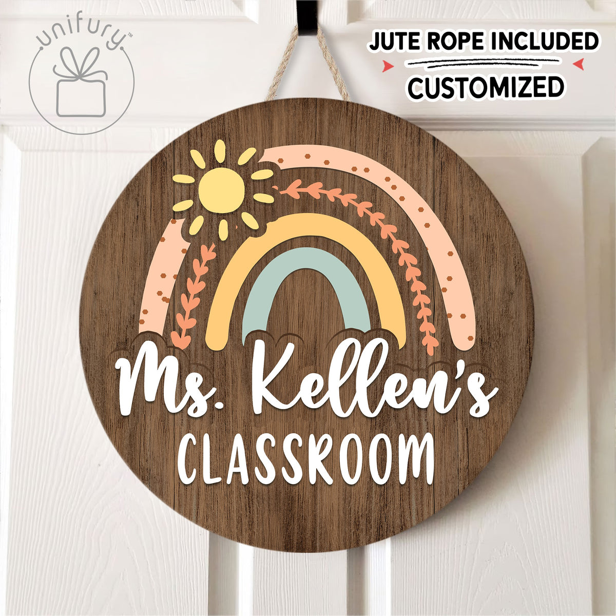 Personalized Teacher Rainbow Door Sign, Custom Teacher Name Sign