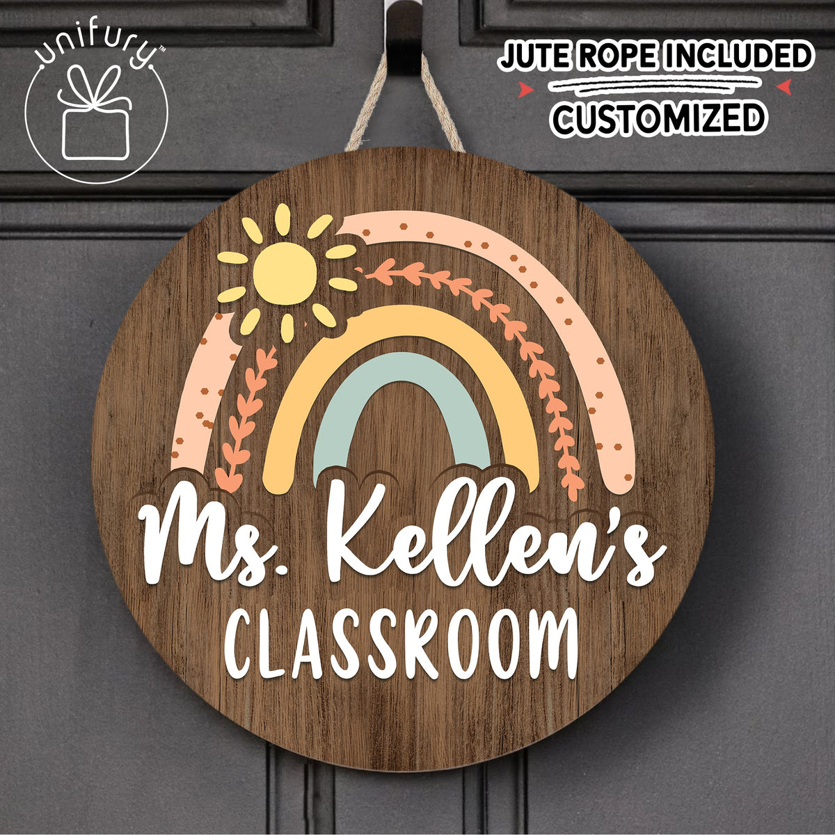 Personalized Teacher Rainbow Door Sign, Custom Teacher Name Sign