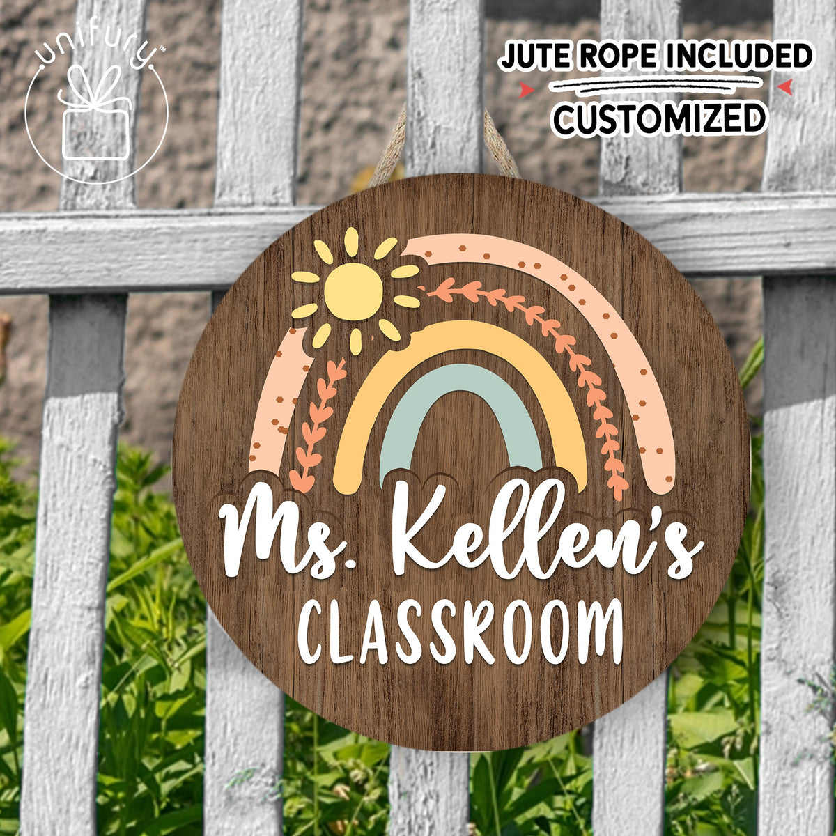 Personalized Teacher Rainbow Door Sign, Custom Teacher Name Sign