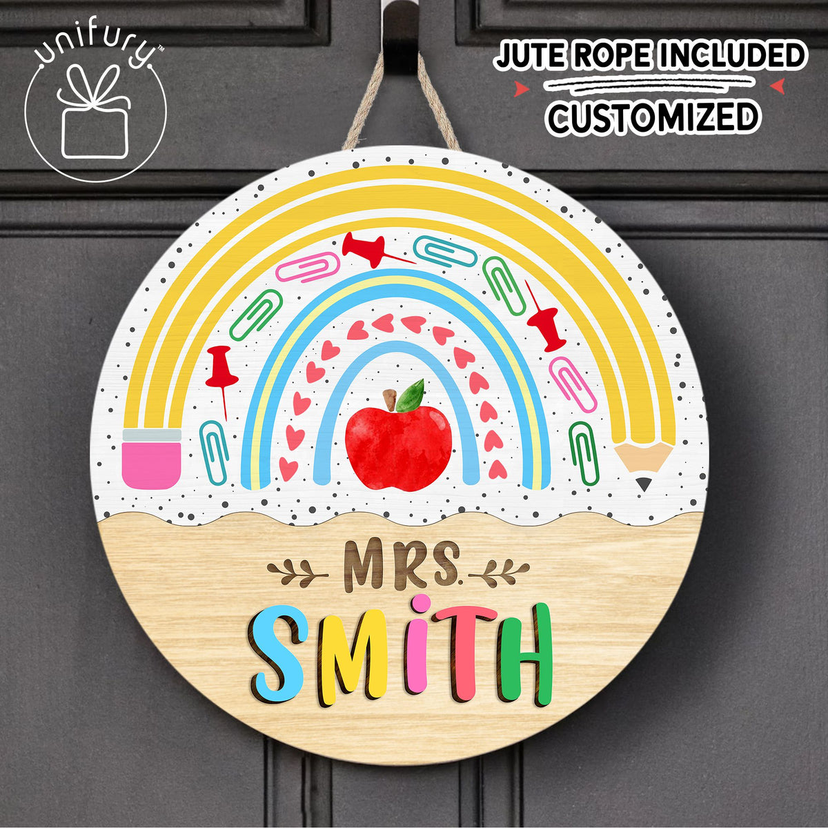 Personalized 3D Teacher Boho Classroom Door Sign, Custom Teacher Name Gift