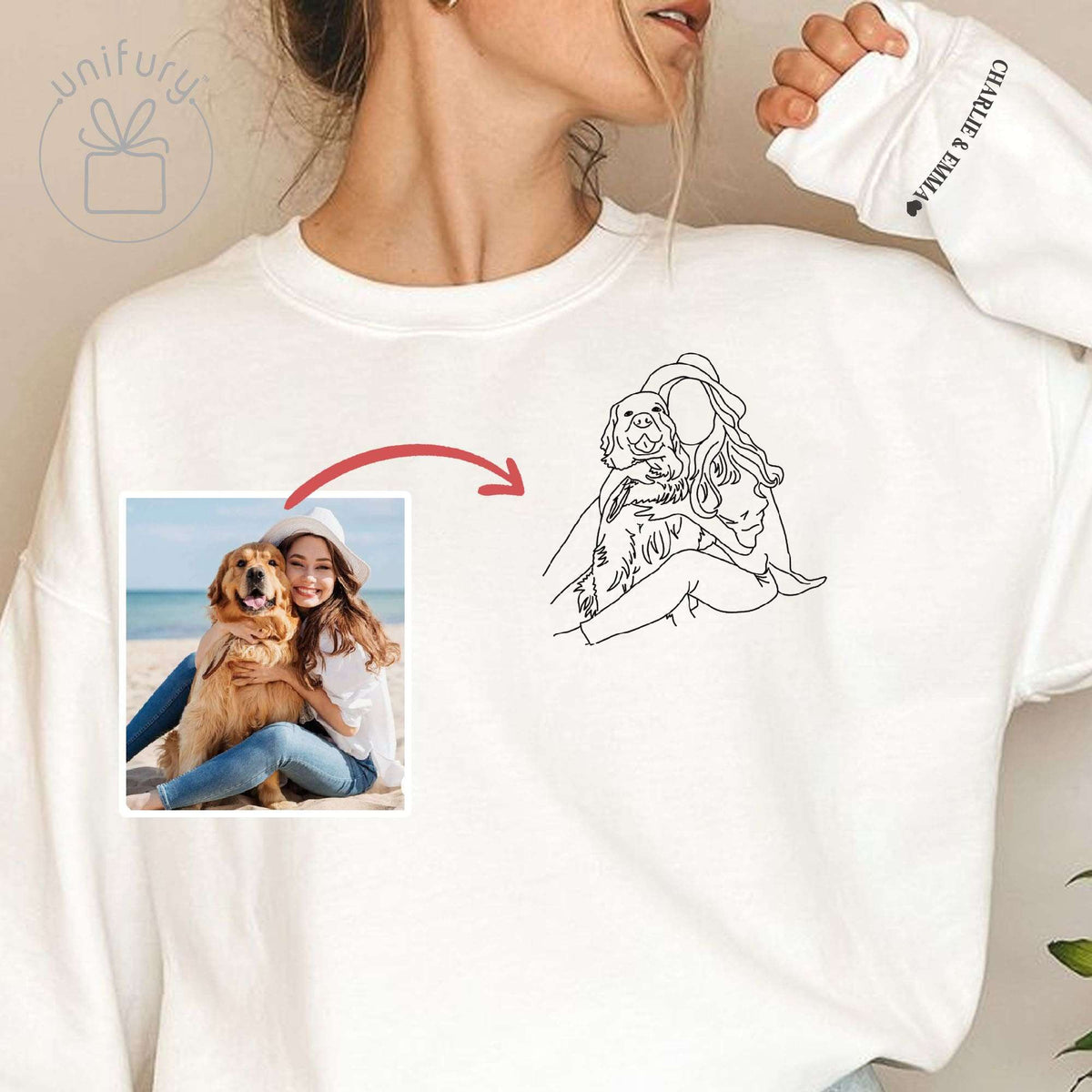 Unique Anniversary Couple Line Art Sleeve Printed Standard Sweatshirt