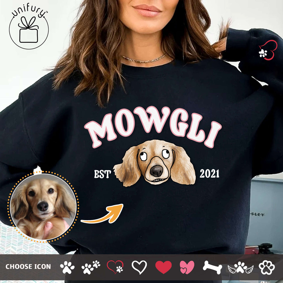 Custom Dog Portrait EST Sleeve Printed Standard Sweatshirt