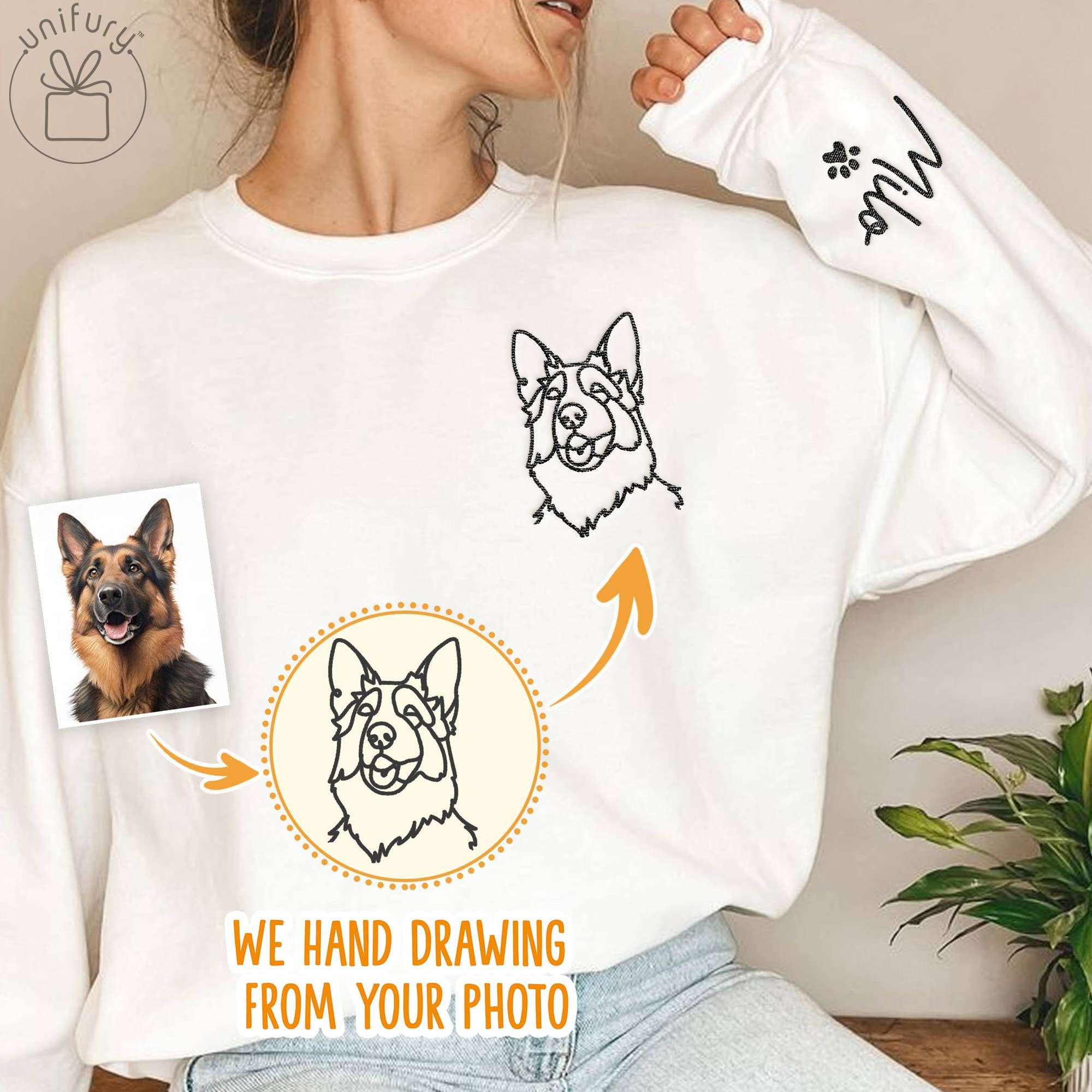 Custom Dog One Line Art Embroidered Sweatshirt
