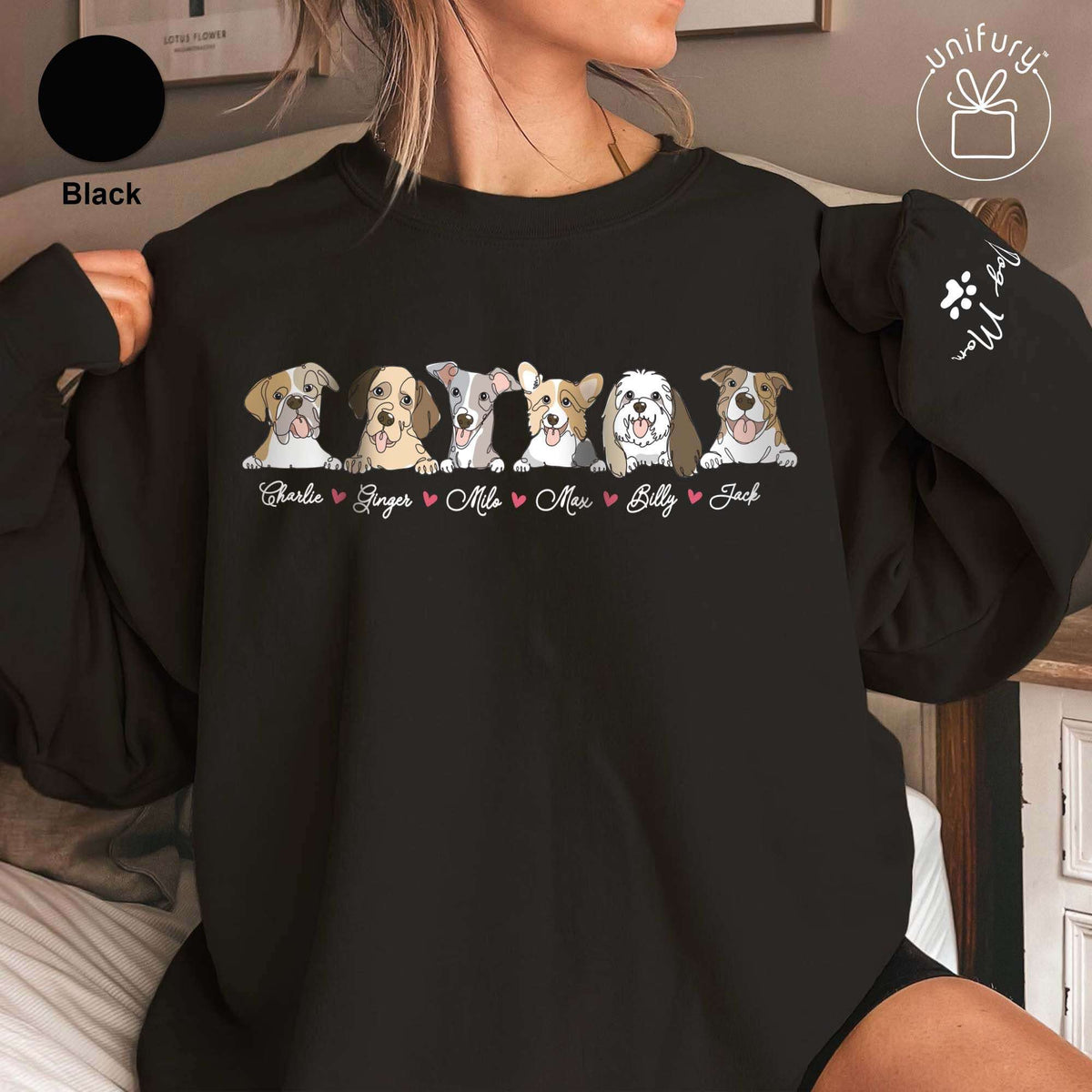 Custom Hand-Drawn Pet Face Oneline Sleeve Printed Standard Sweatshirt
