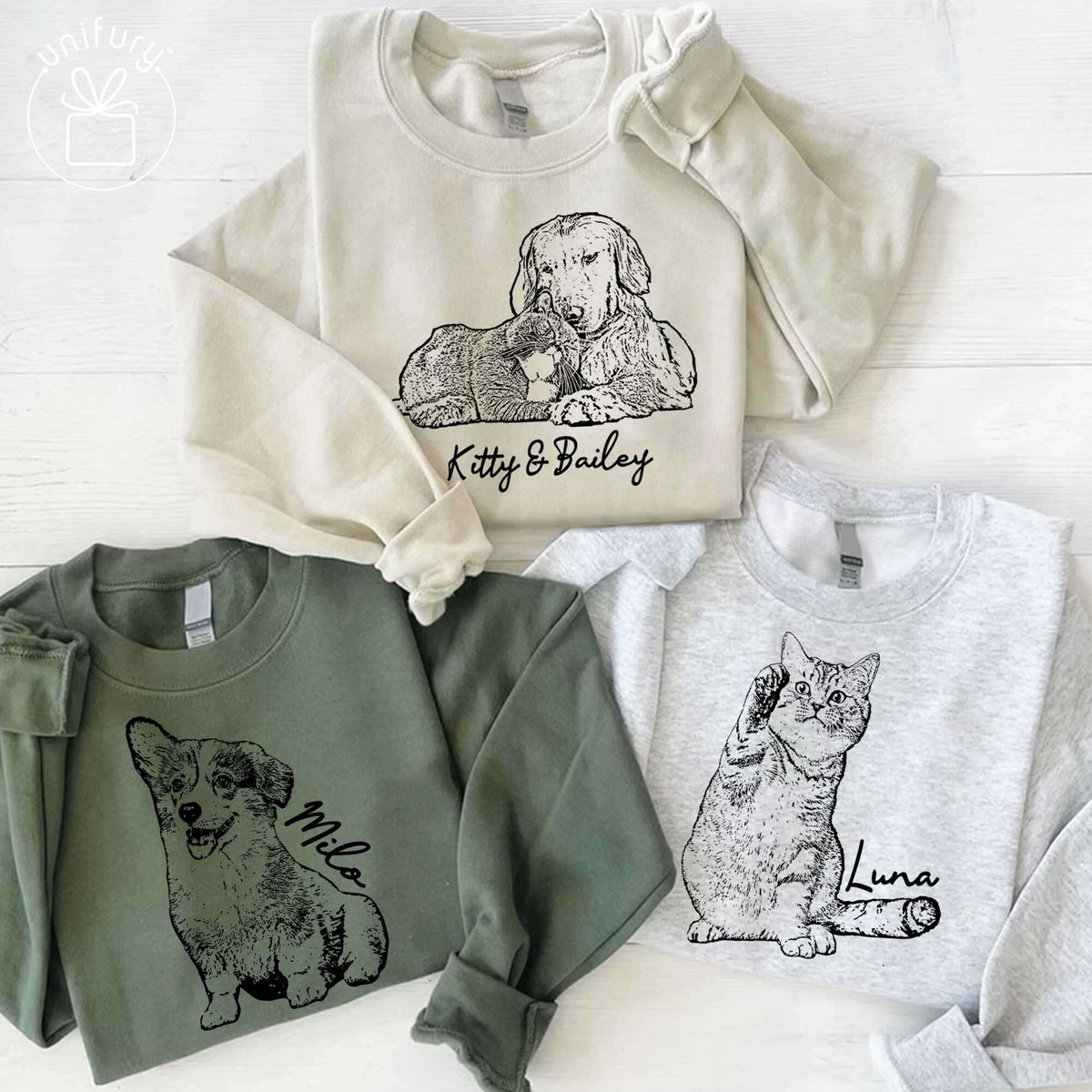 Pet Portrait Sleeve Printed Standard Sweatshirt For Dog Cat Lovers
