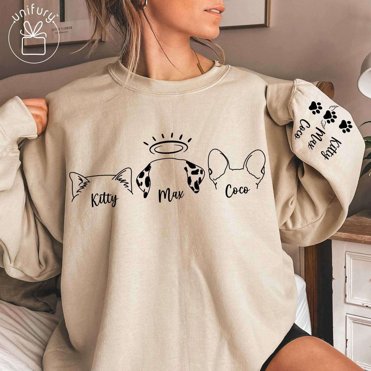 Dog Cat Ears Sleeve Printed Standard Sweatshirt For Dog Cat Lovers