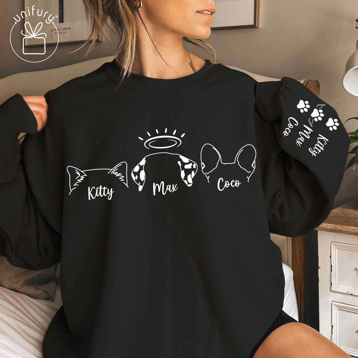 Dog Cat Ears Sleeve Printed Standard Sweatshirt For Dog Cat Lovers