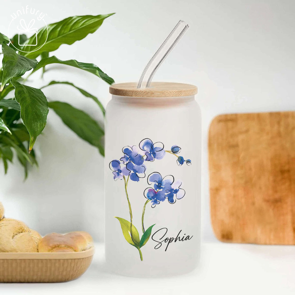 Personalized Bridesmaid Floral Frosted Glass Tumbler, Custom Name Gift For Women