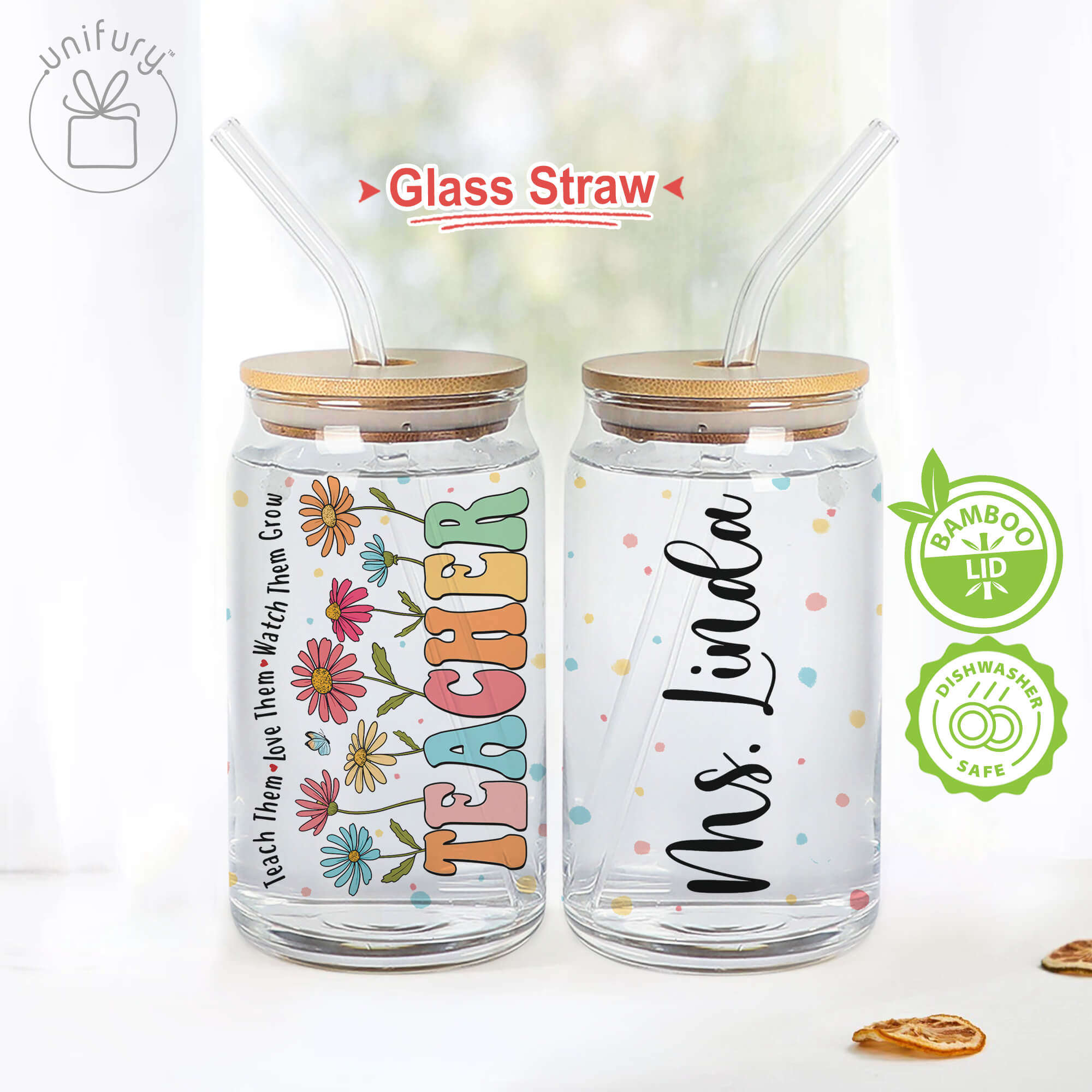 Glass Cup with Bamboo Lid Clear Glass Straw Cup Ice Coffee