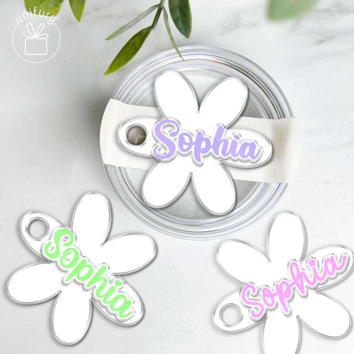 White Flower Custom Name Quencher Name Tag For Tumbler Lid