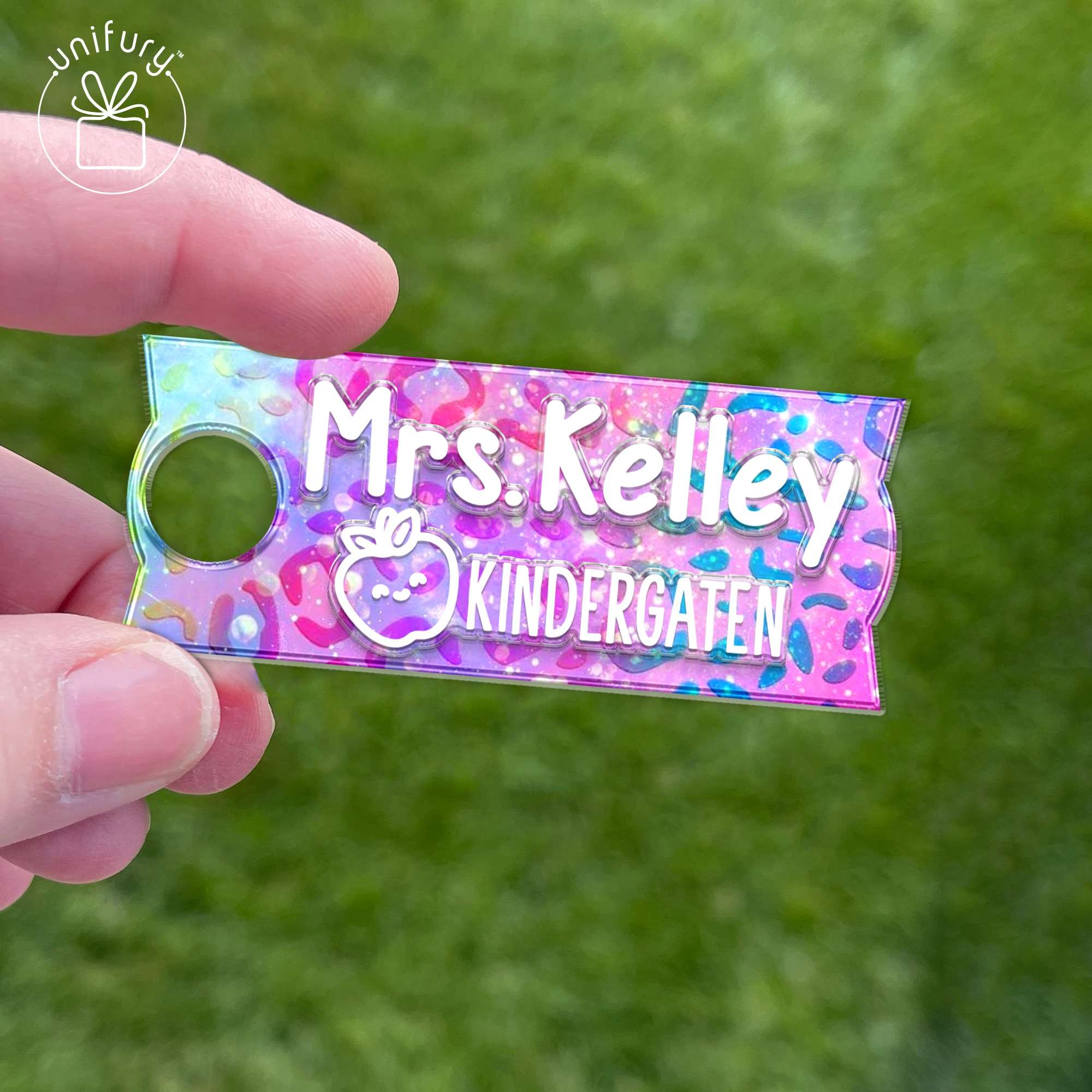 Glitter Teacher Custom Name Tumbler Name Tag Unifury