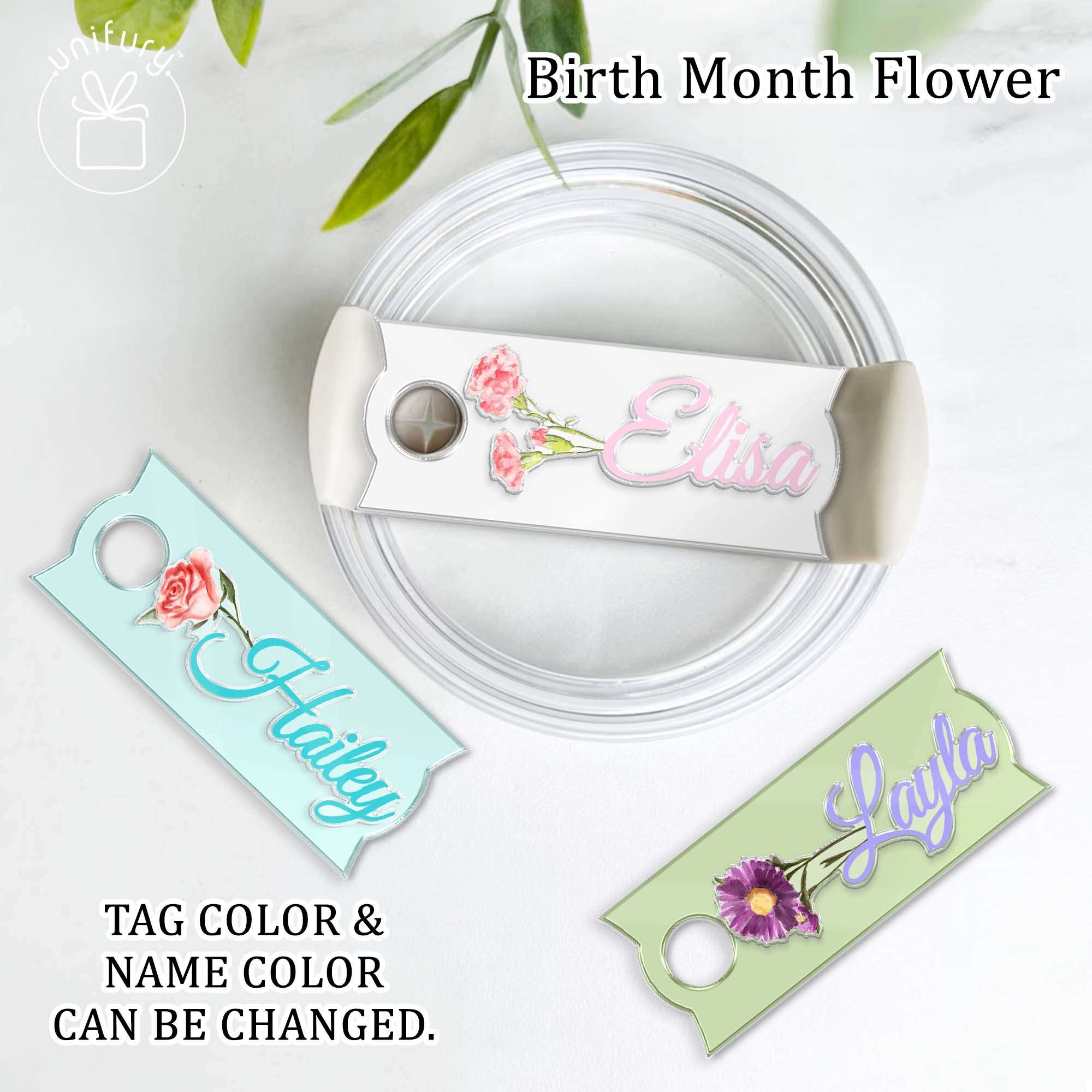 Birth Month Flower Custom Name Stanley Tumbler Name Tag - Unifury