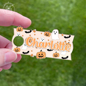 Personalized Halloween Tumbler Name Tag With The Shape Of Spider