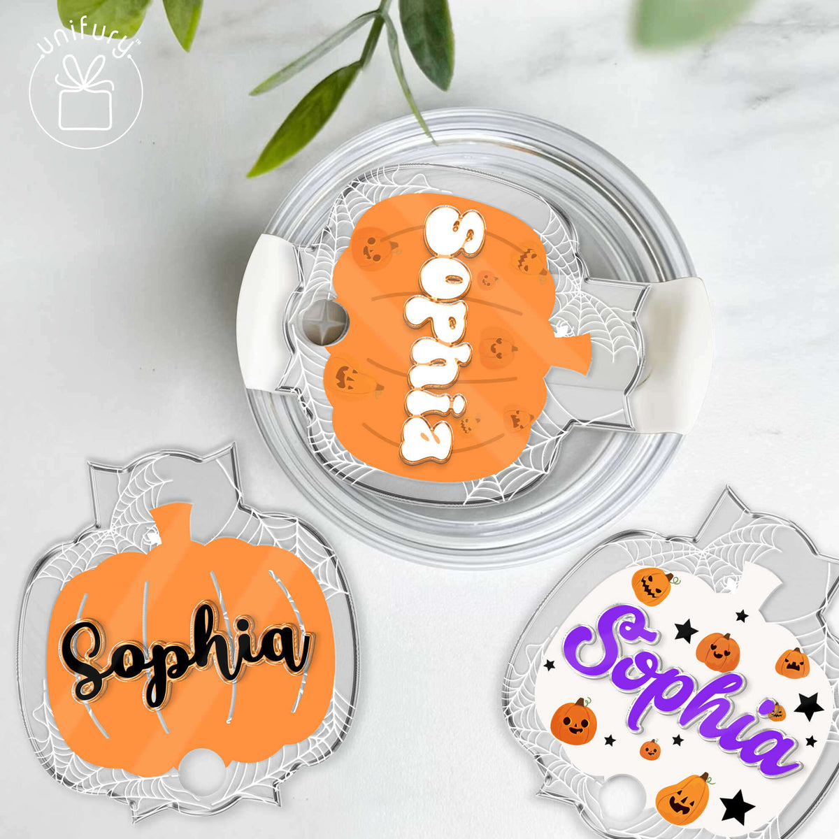 Halloween Pumpkin Glitter Style Personalized Tumbler Name Tag