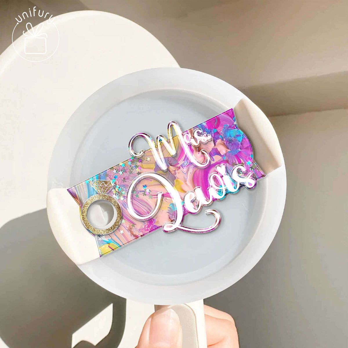 Glitter Wedding Gift Quencher Tumbler Name Tag