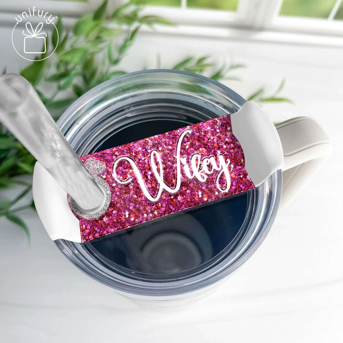 Glitter Wedding Gift Quencher Tumbler Name Tag