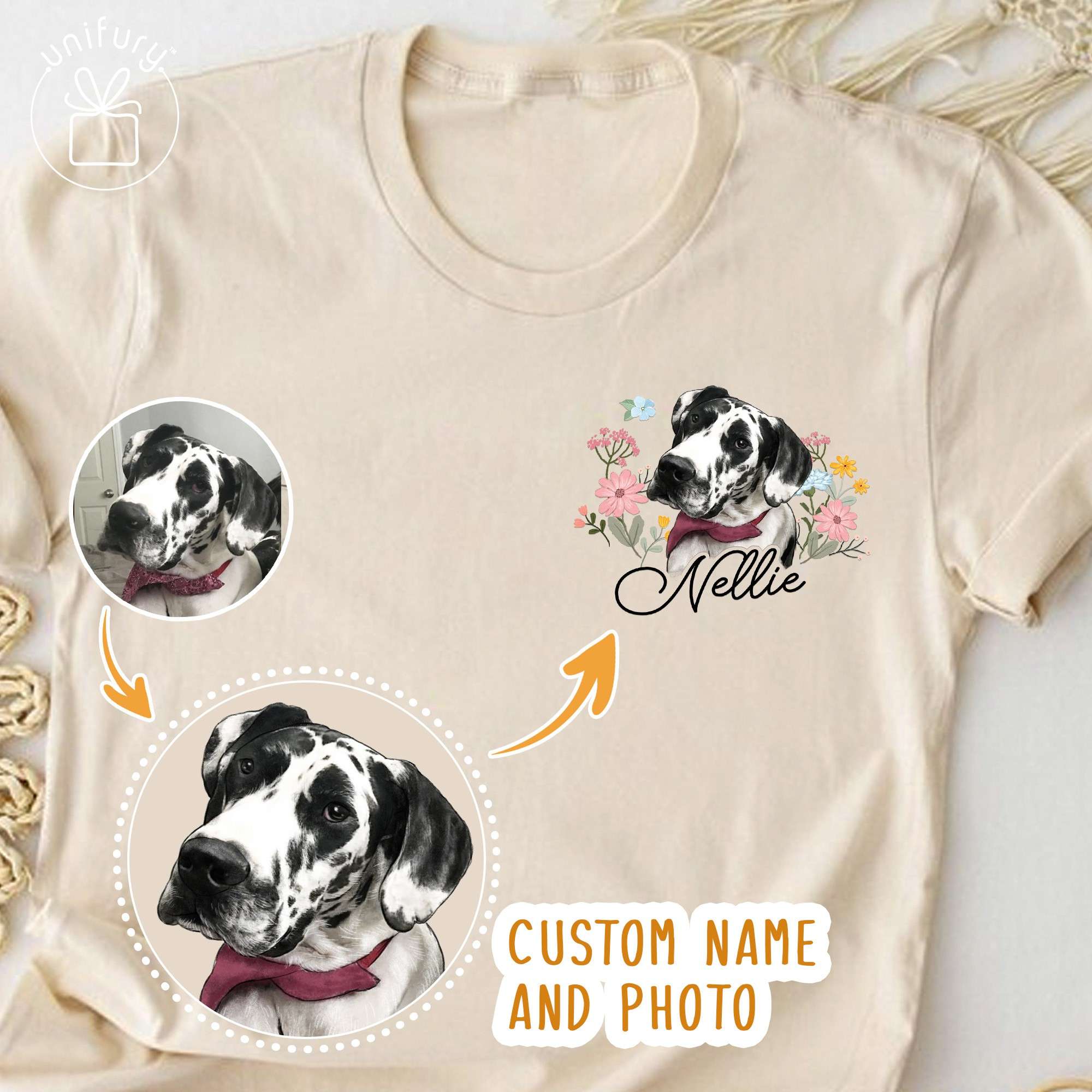 Custom Dog Portrait With Floral Comfort Colors T-shirt - Unifury