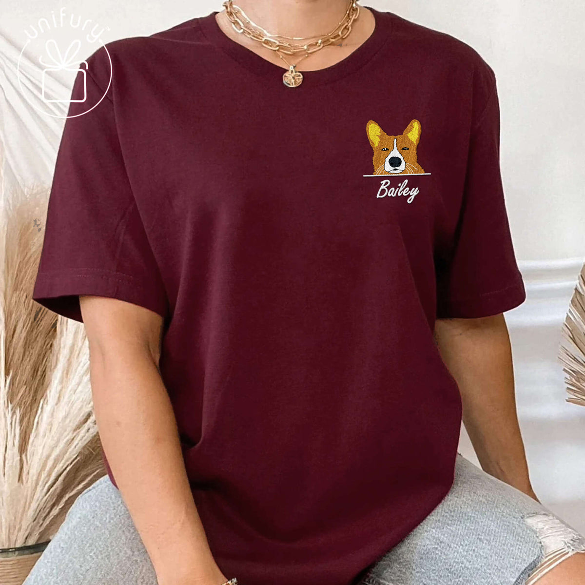 Dog Peeking Hiding Custom Name Embroidered T-shirt