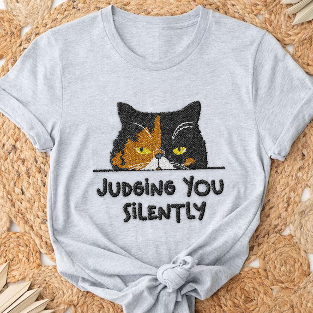Cat Peeking Hiding Custom Photo Embroidered T-shirt