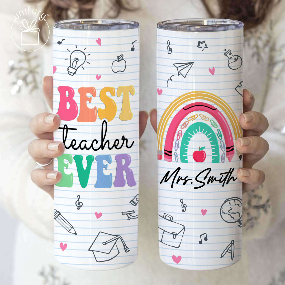 Personalized Teacher Best Teacher Ever Skinny Tumbler, Custom Name Gift