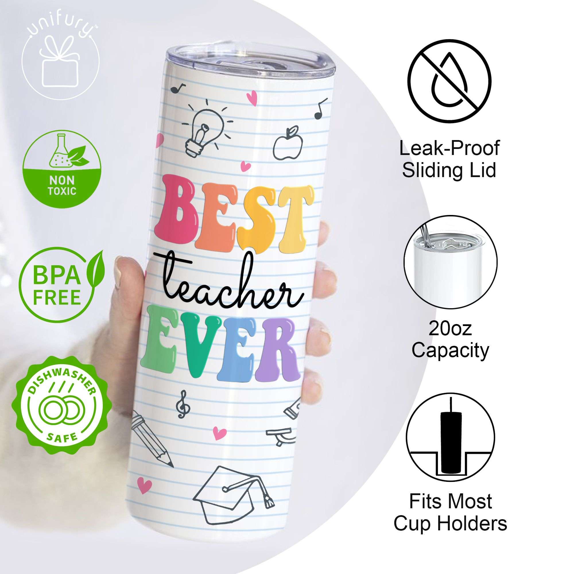 Personalized Teacher Clear Glass Tumbler, Pencil Coffee Cup - Unifury