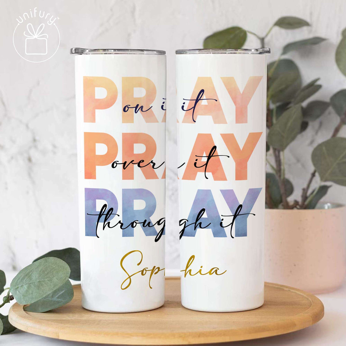 Personalized Christian Pray On It Skinny Tumbler, Custom Name Tumbler For Women