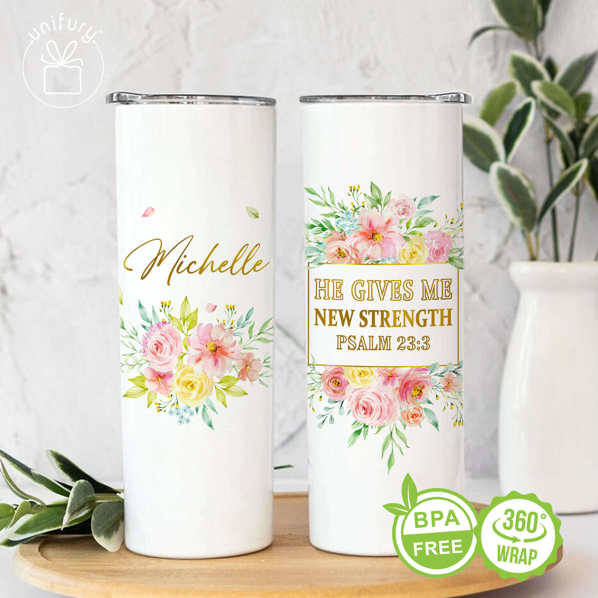 Personalized Christian New Strength Skinny Tumbler, Custom Name Tumbler