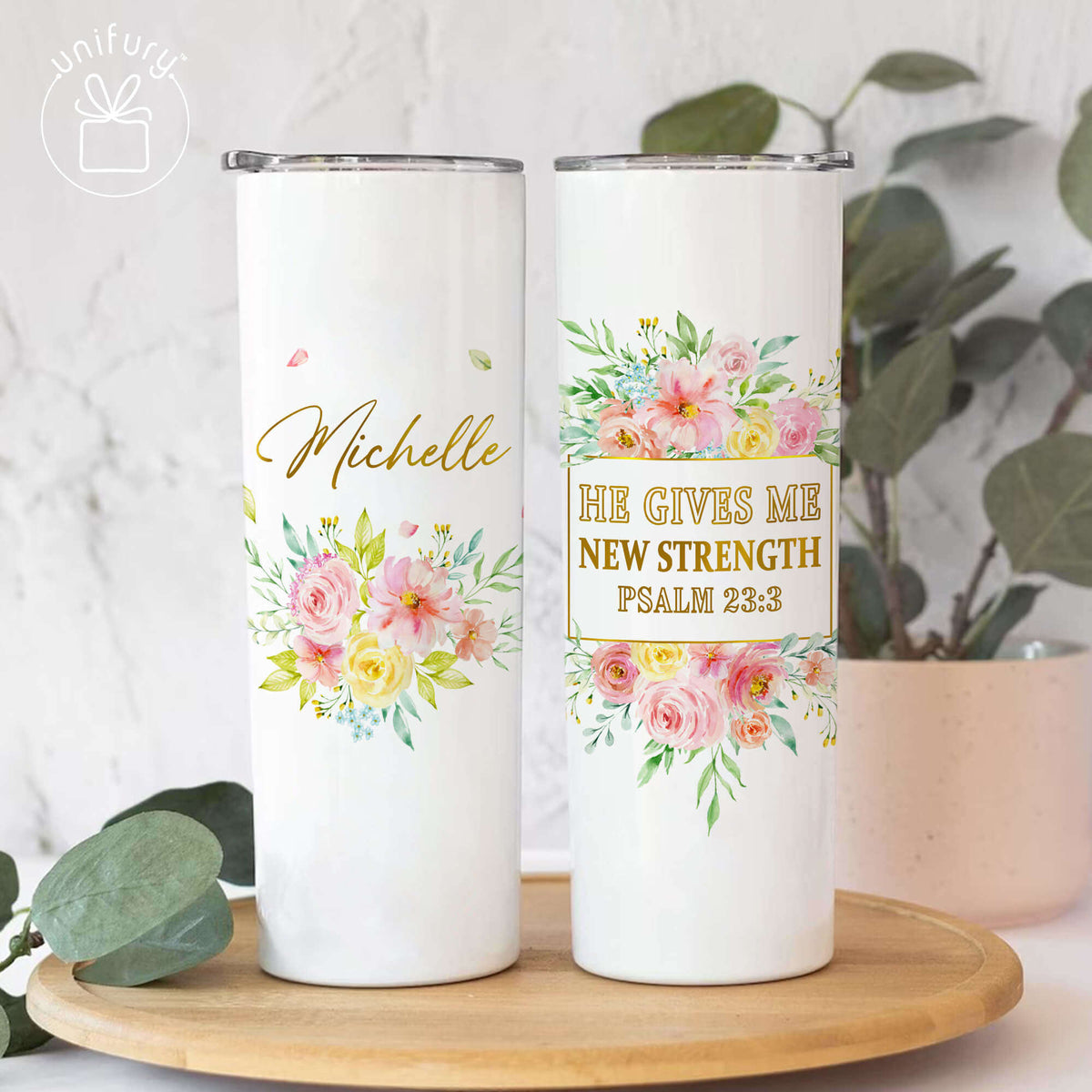 Personalized Christian New Strength Skinny Tumbler, Custom Name Tumbler