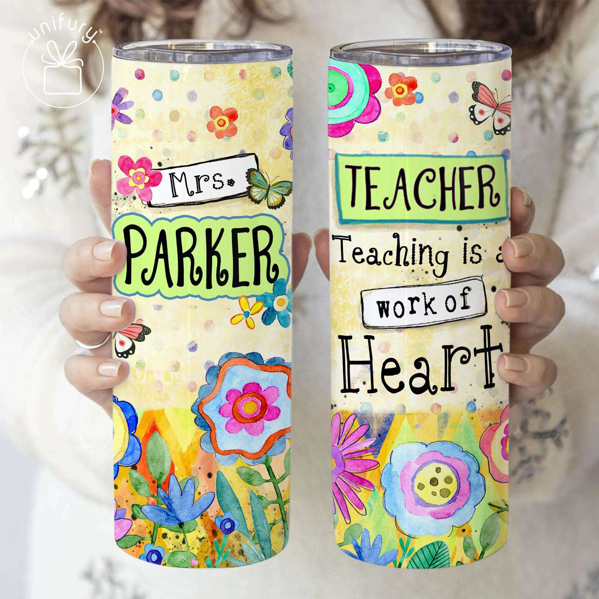 Personalized Teacher Work Of Heart Skinny Tumbler, Custom Name Gift