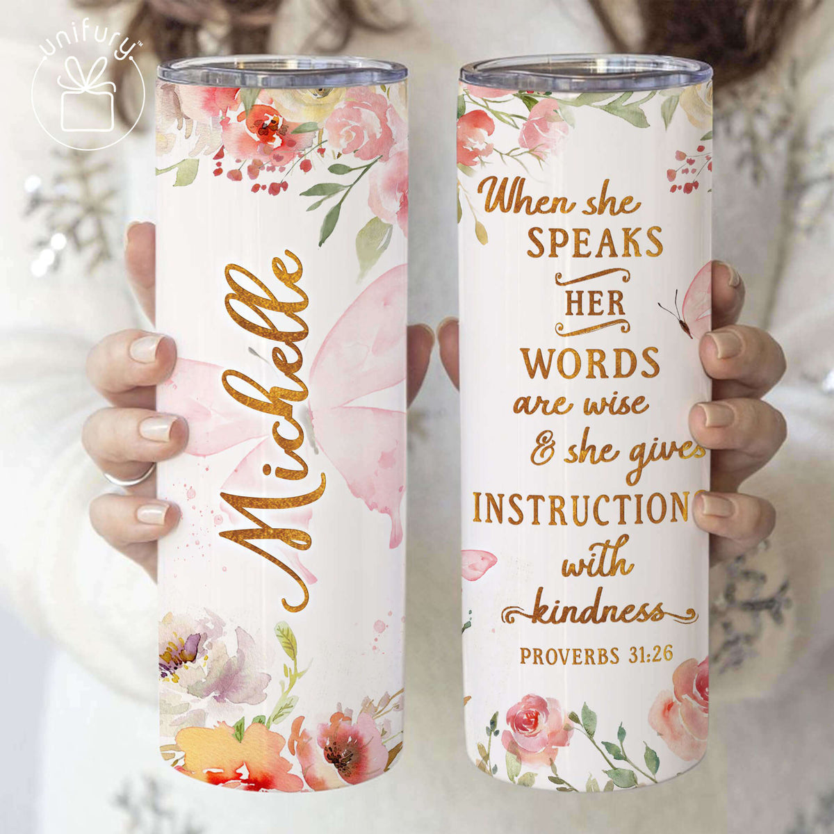 Personalized Christian Her Words Are Wise Skinny Tumbler, Custom Name Tumbler