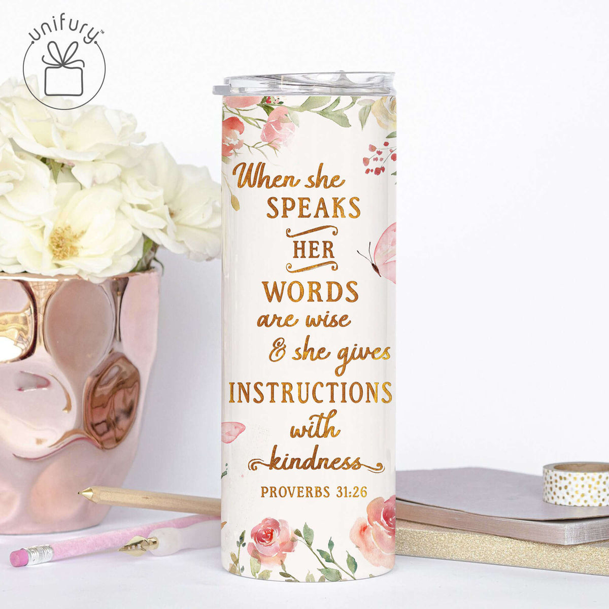 Personalized Christian Her Words Are Wise Skinny Tumbler, Custom Name Tumbler