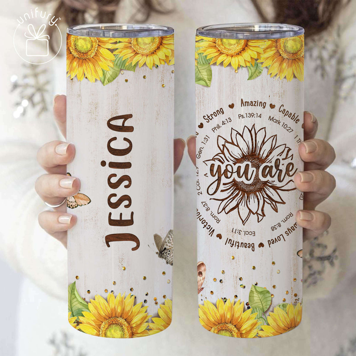 Personalized Christian Strong And Amazing Skinny Tumbler, Custom Name For Women