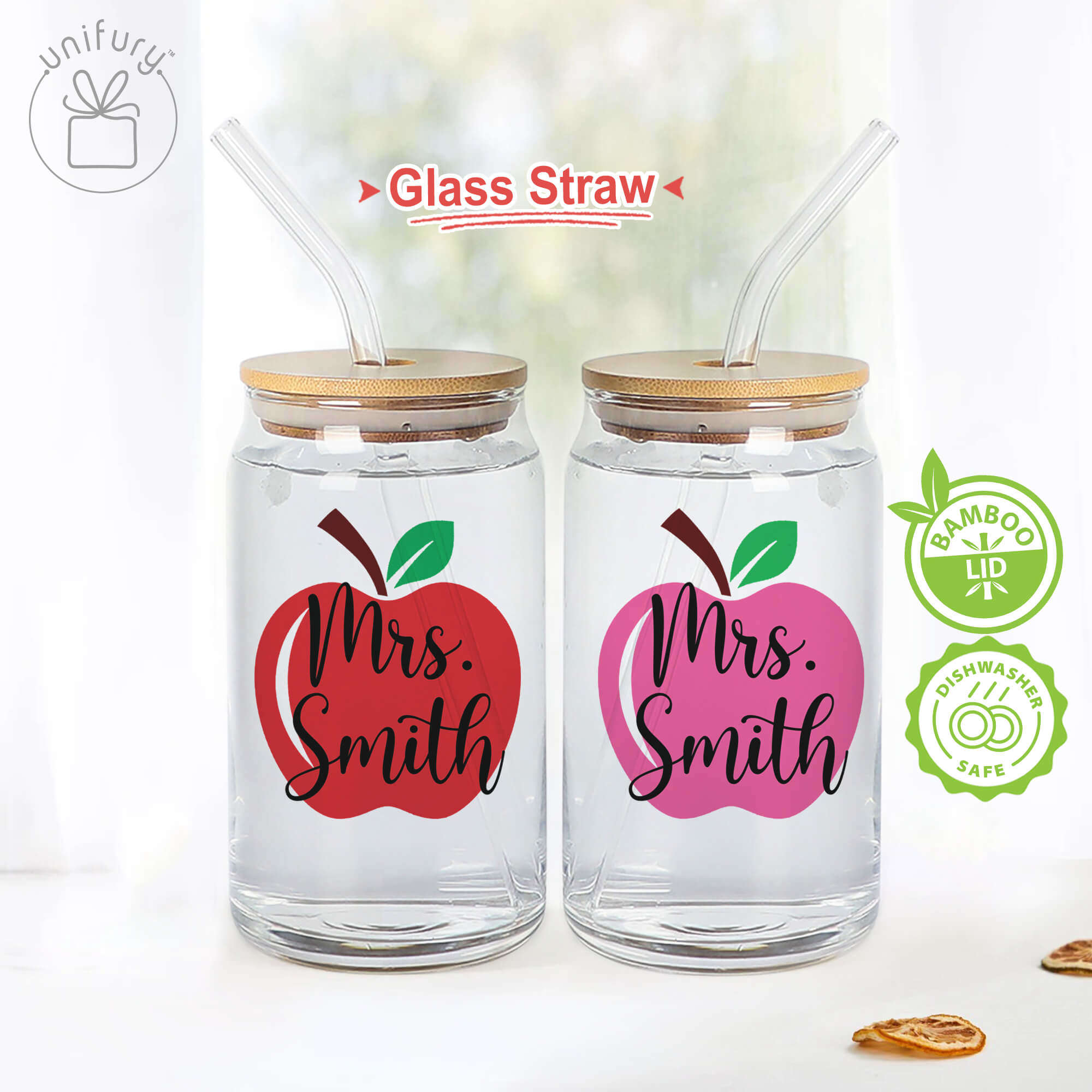 Personalized Teacher Clear Glass Tumbler, Pencil Coffee Cup - Unifury
