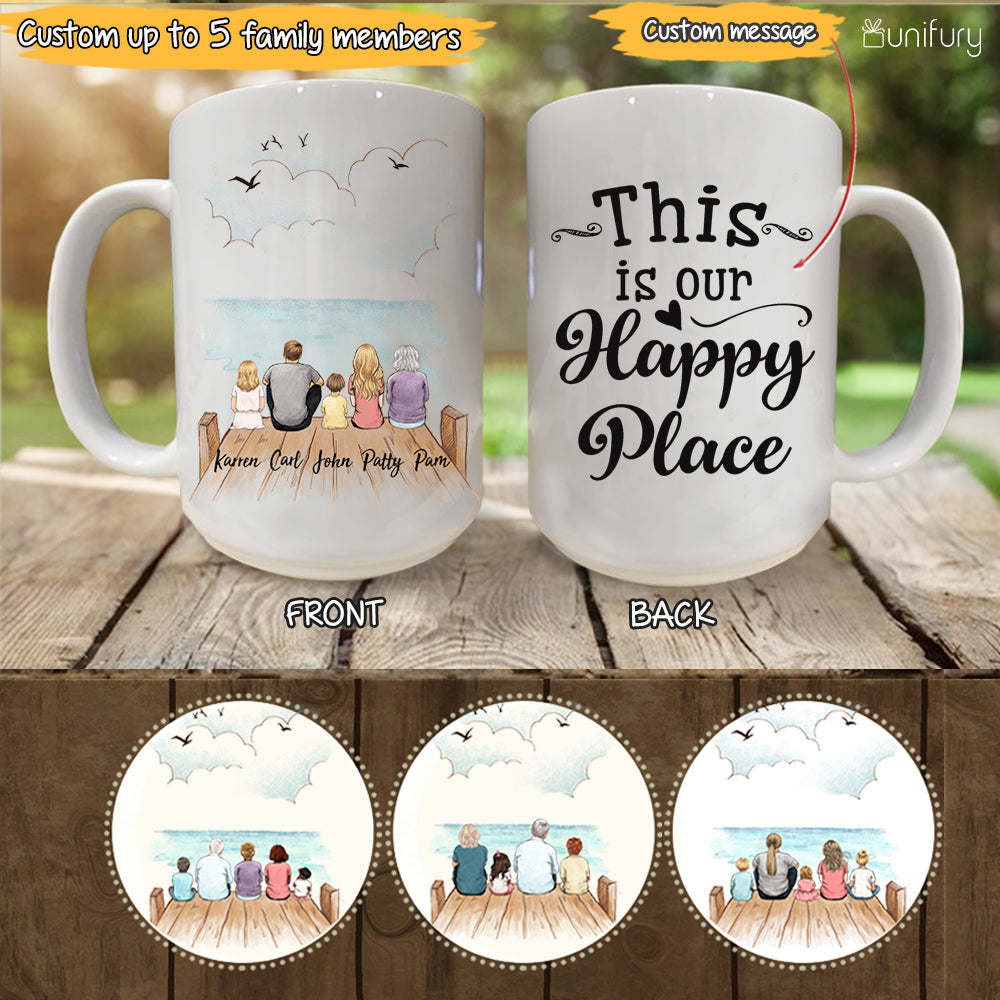 Personalized gifts for the whole family Coffee Mug - UP TO 5 PEOPLE - CUSTOM MESSAGE - Wooden dock - 2426