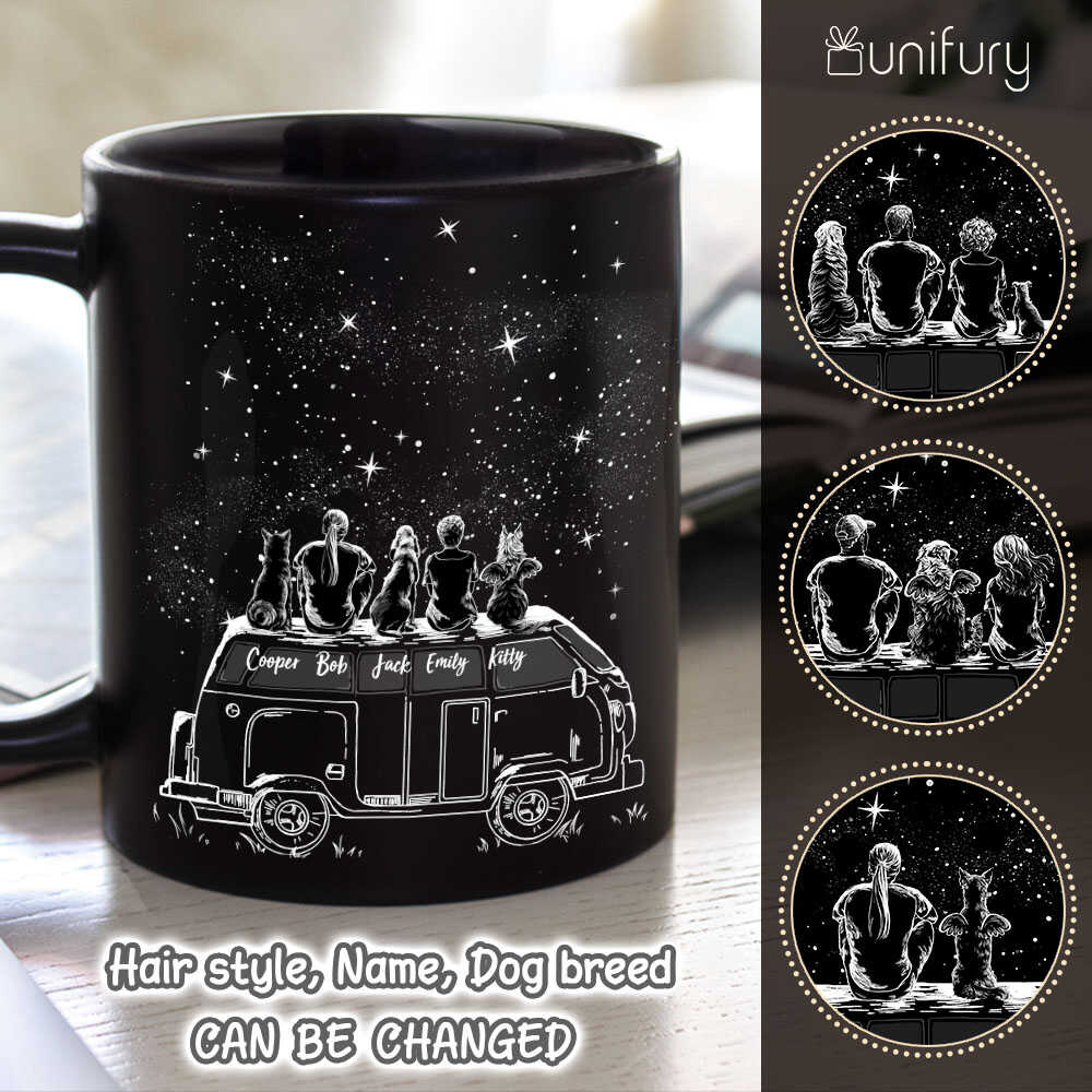 Personalized Dog & Couple Car Camping Coffee Mug - Night Sky