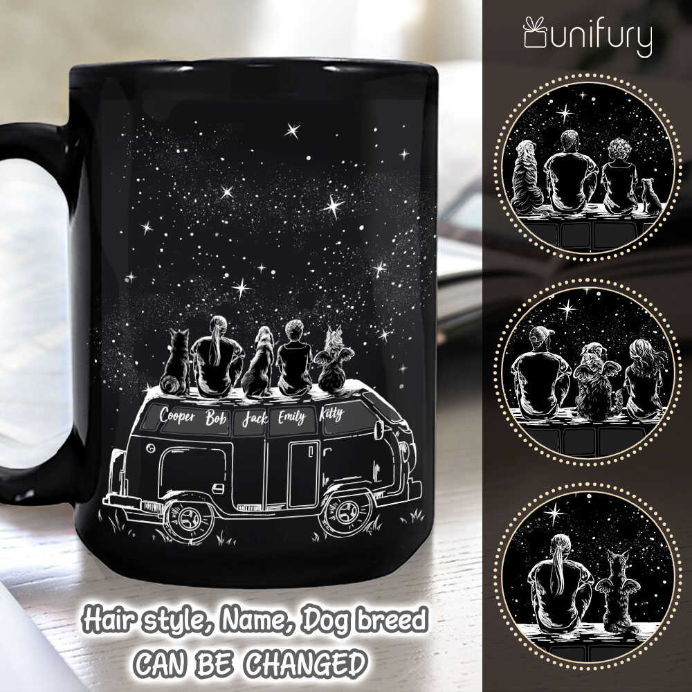 Personalized Dog & Couple Car Camping Coffee Mug - Night Sky