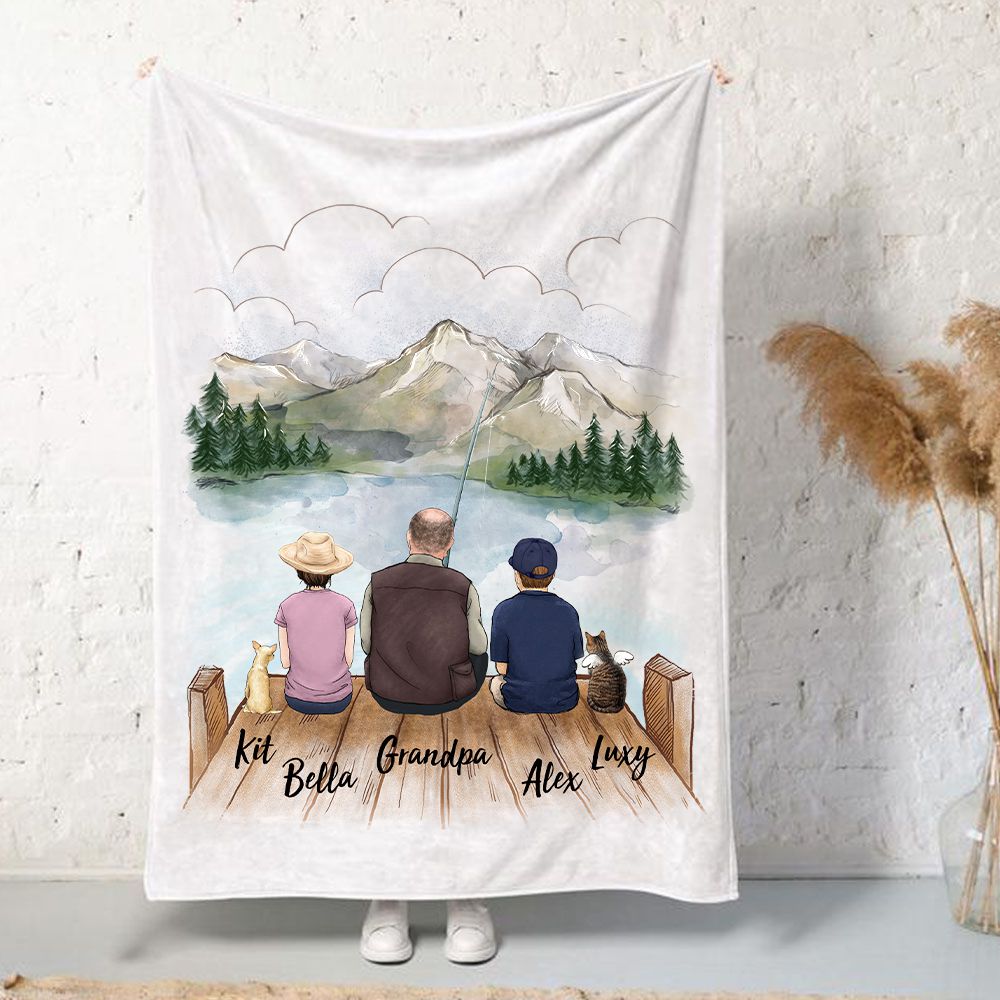 Personalized gifts for the whole family with dog, cat fleece blanket - UP TO 5 - Fishing