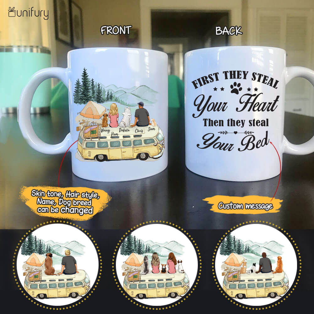 Personalized dog mug gifts for dog lovers - DOG & COUPLE - CUSTOM MESSAGE - Camping - 2355