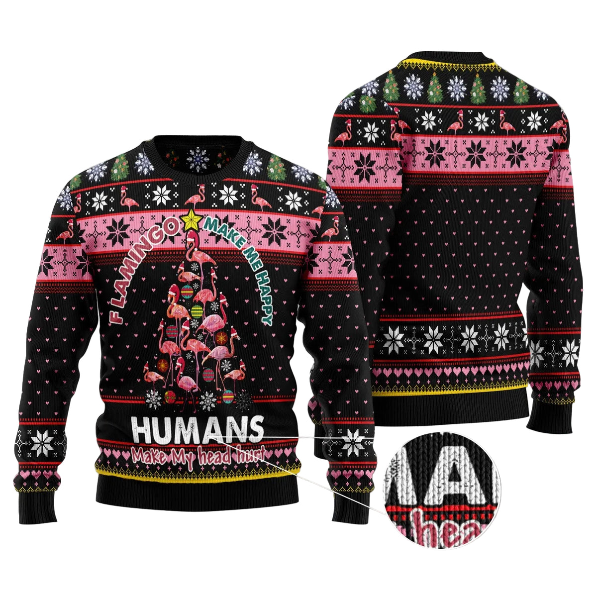 Flamingo Make Me Happy Ugly Christmas Sweater, Happy Flamingo Holiday Print, Seasonal Gift for Flamingo Lovers