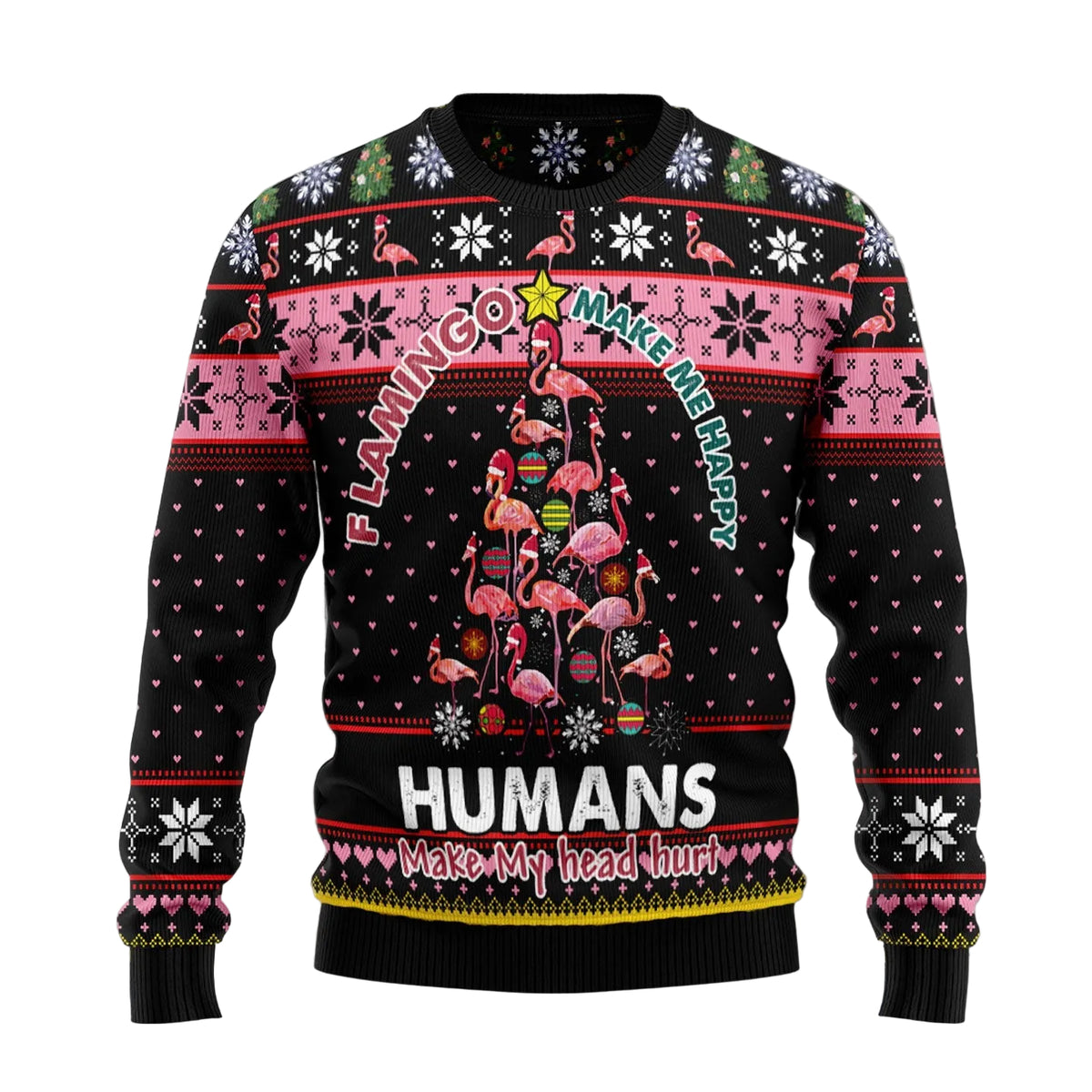 Flamingo Make Me Happy Ugly Christmas Sweater, Happy Flamingo Holiday Print, Seasonal Gift for Flamingo Lovers