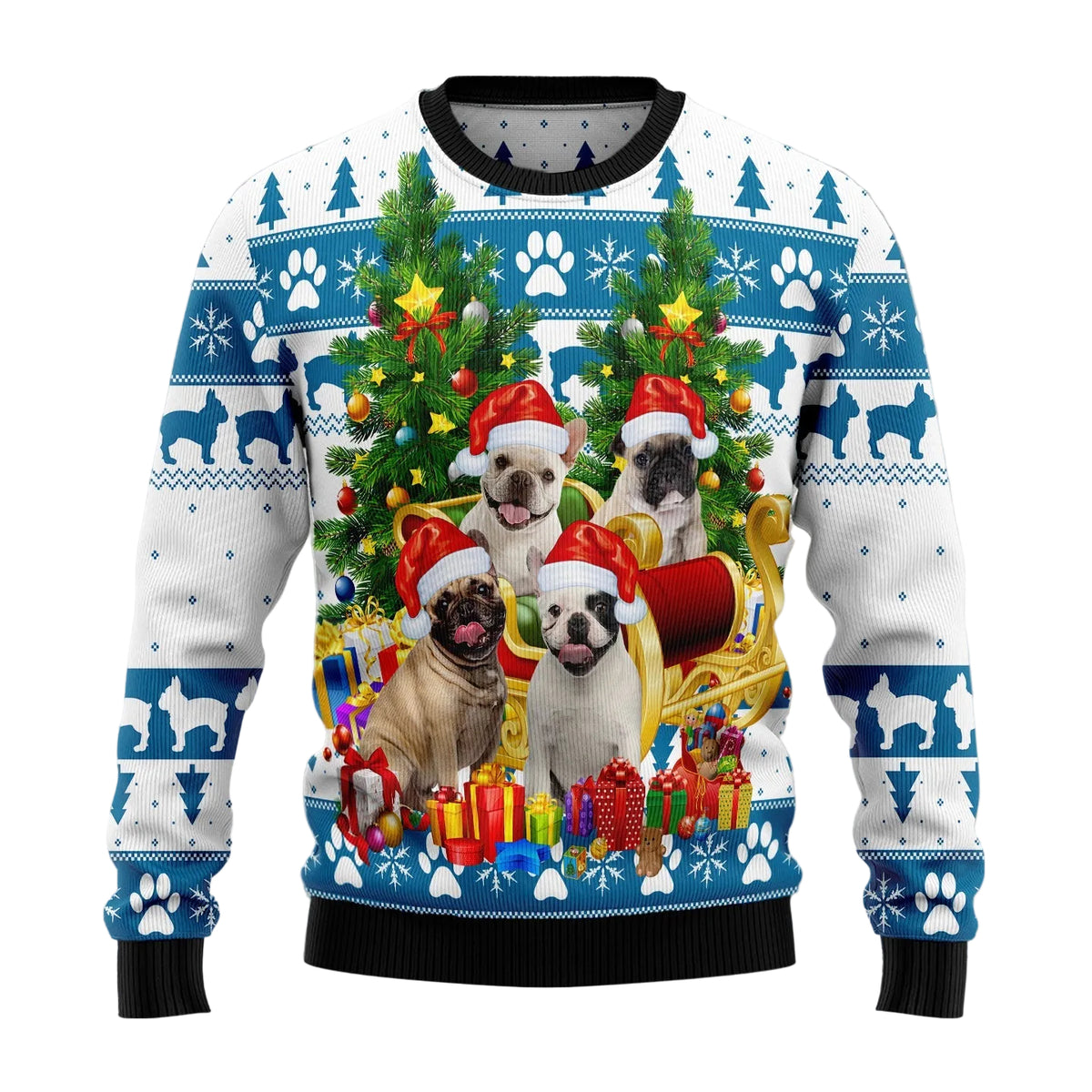 French Bulldog Christmas Greeting Ugly Christmas Sweater, Cute Frenchie Holiday Pullover for Dog Owners