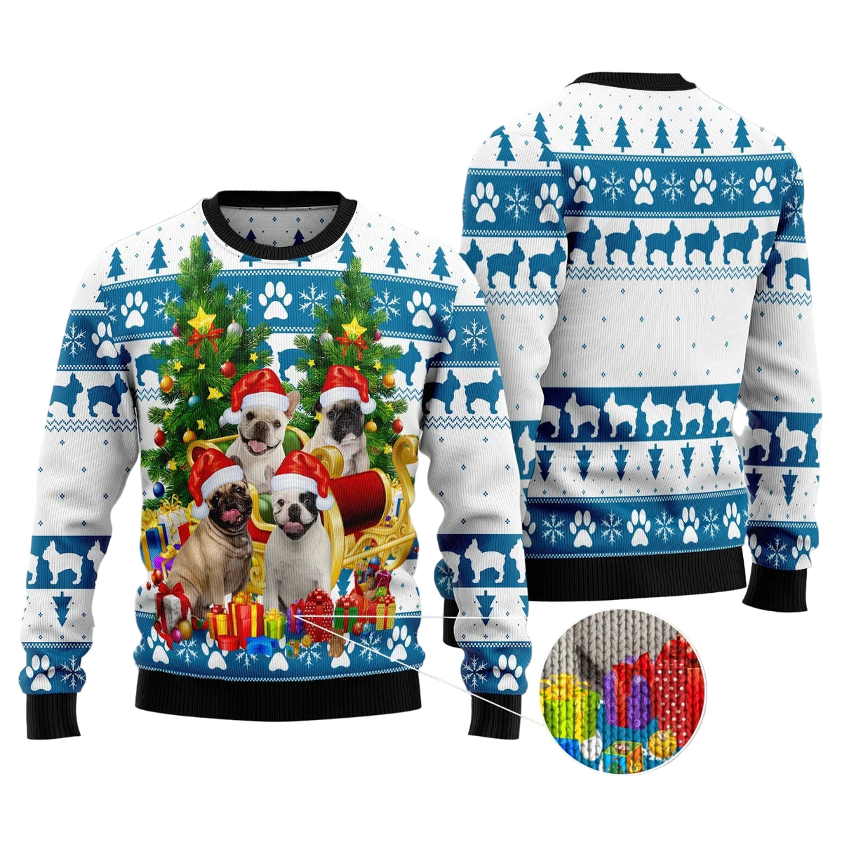 French Bulldog Christmas Greeting Ugly Christmas Sweater, Cute Frenchie Holiday Pullover for Dog Owners