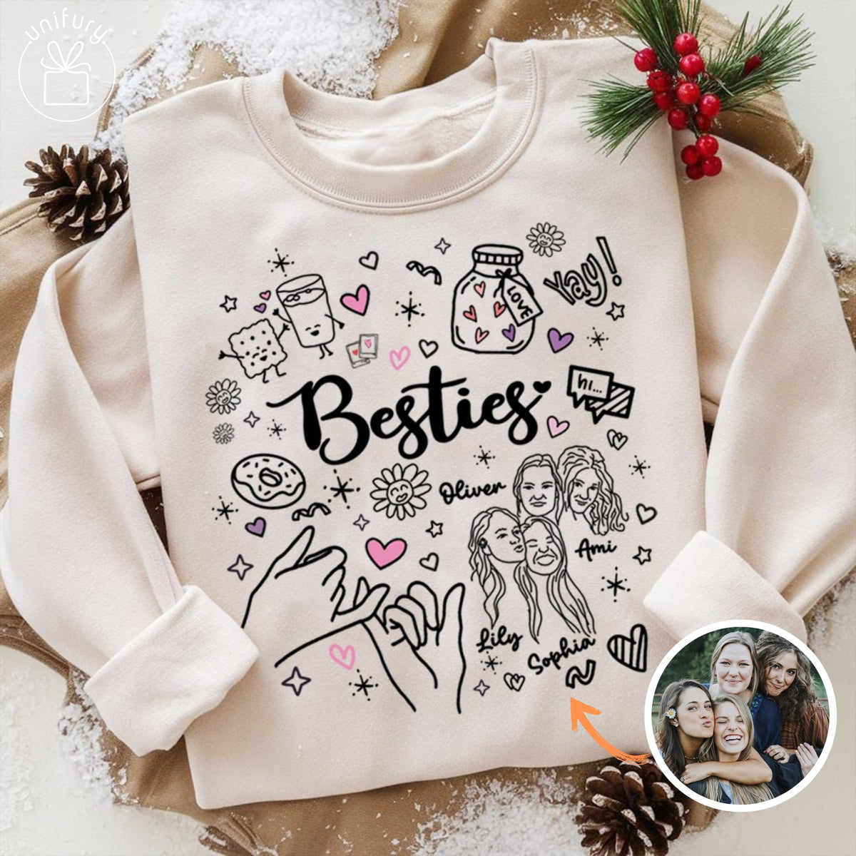 Custom Lineart Drawing Friend Sweatshirt - Sweatshirt For Friends Besties - Christmas Gifts For Friends