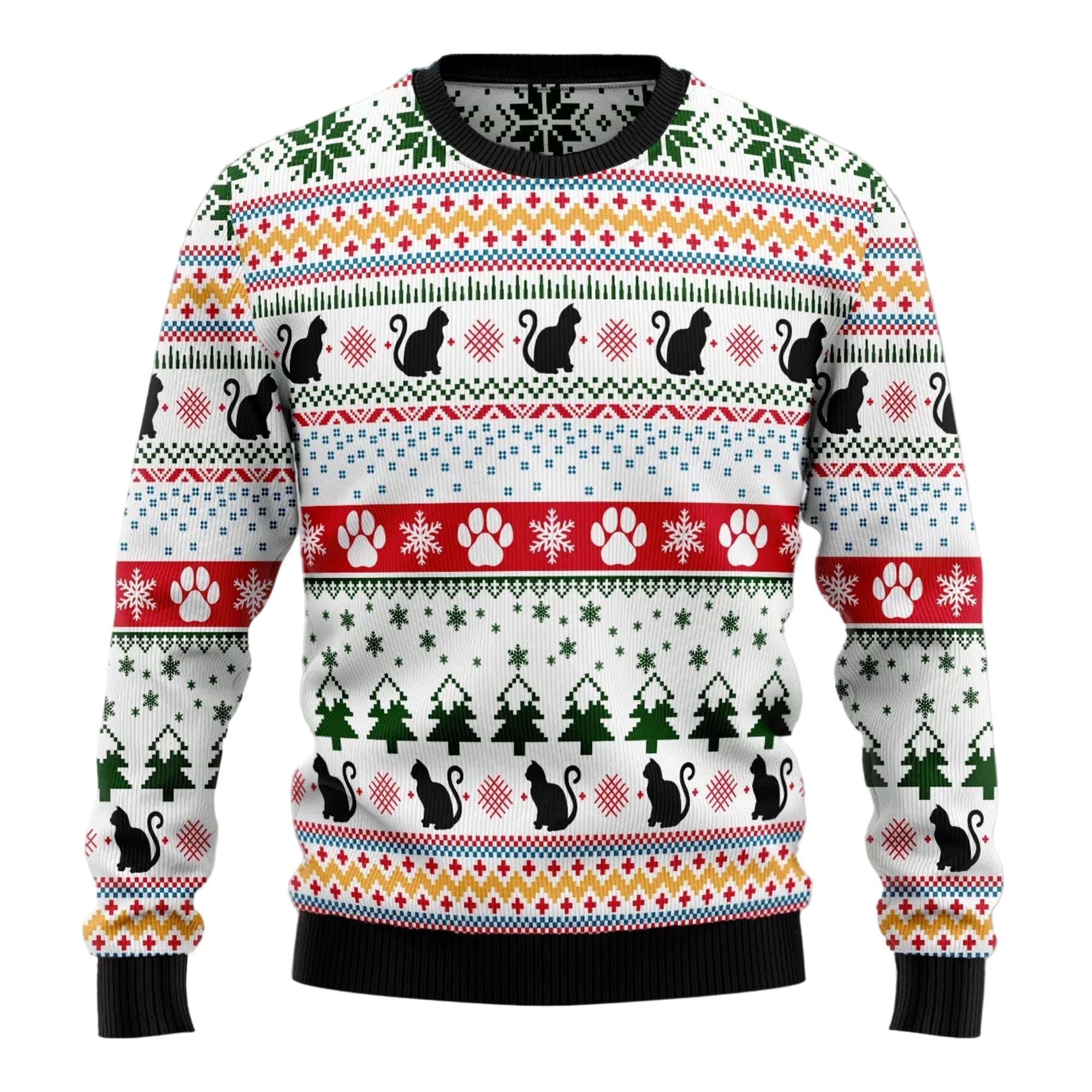Black Cat Christmas Pattern Ugly Christmas Sweater, Unisex Holiday Party Outfit, Fun Gift for Black Cat Lovers