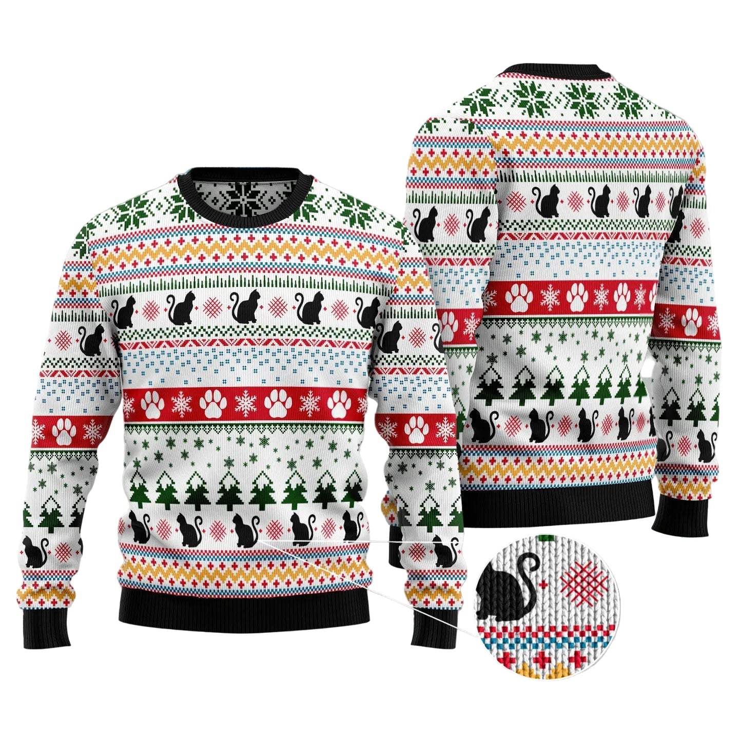 Black Cat Christmas Pattern Ugly Christmas Sweater, Unisex Holiday Party Outfit, Fun Gift for Black Cat Lovers