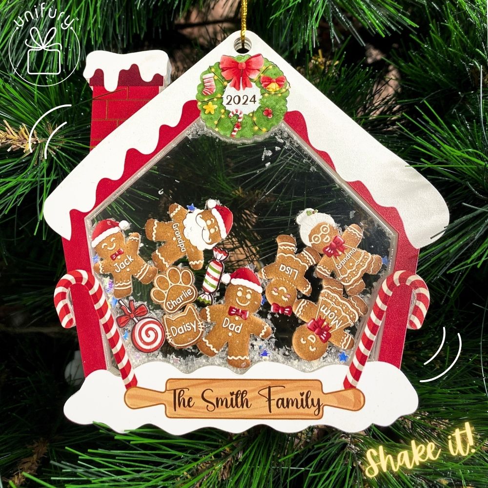 Gingerbread House Family With Pet 4D Shaker Ornament