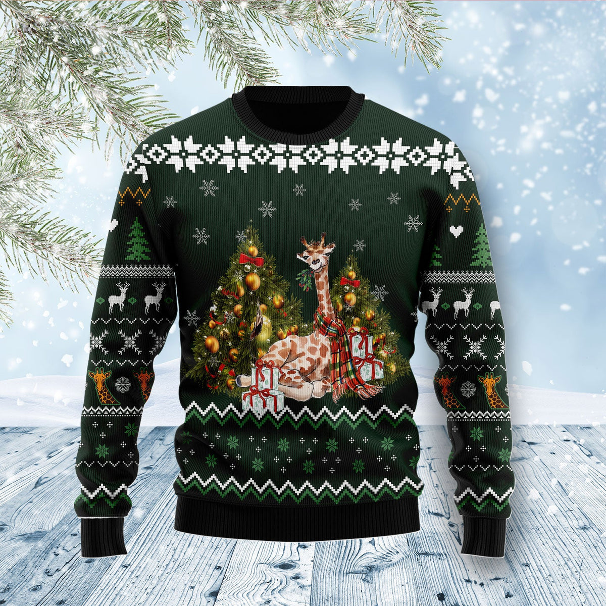 Giraffe Holiday Ugly Christmas Sweater | Holiday Gift for Giraffe Lovers | Festive Party Top for Giraffe Lovers